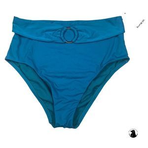 BAR III Teal High Waist Solid Pull On Bikini Bottoms Size Small